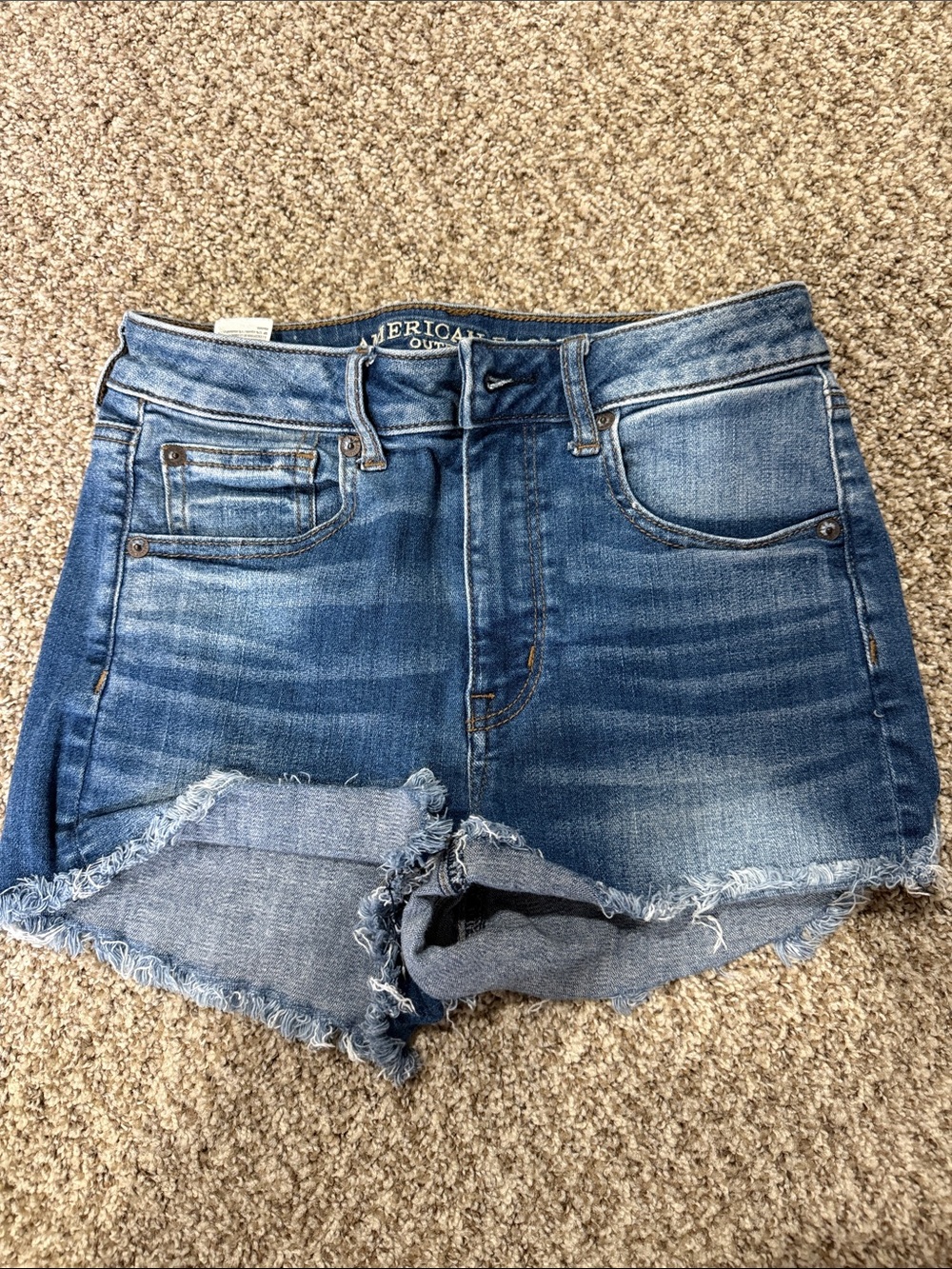 American Eagle Outfitters Blue Distressed High-Rise Jean Shorts